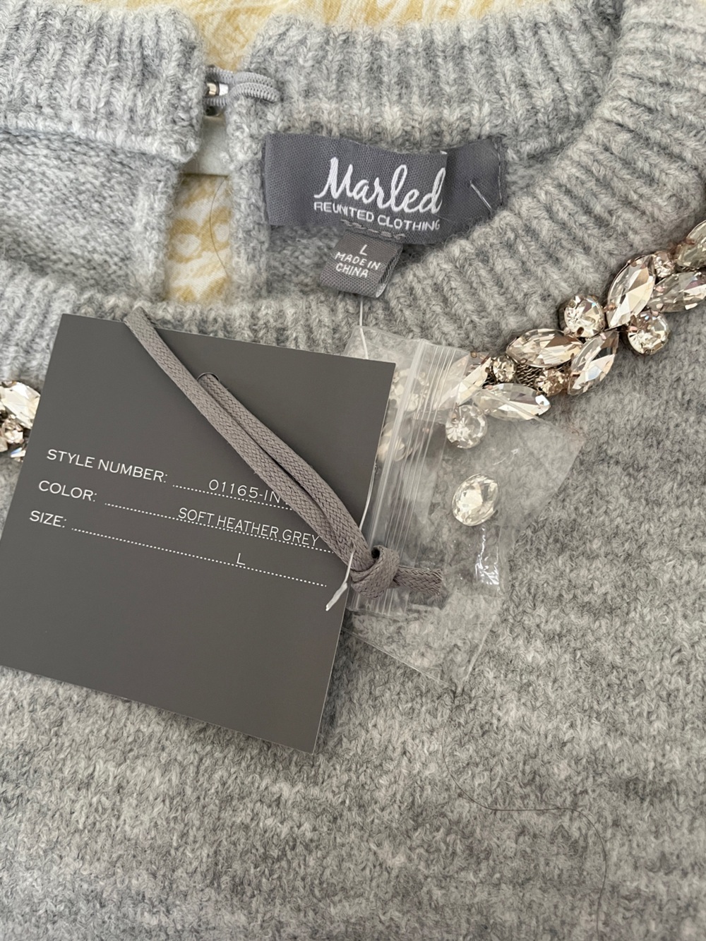 Marled Reunited Clothing Jewel Embellished Short Sleeve Gray Sweater- Size L - Picture 4 of 6
